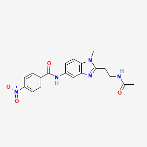 molecular formula C19H19N5O4 B4195343 N-{2-[2-(acetylamino)ethyl]-1-methyl-1H-benzimidazol-5-yl}-4-nitrobenzamide 