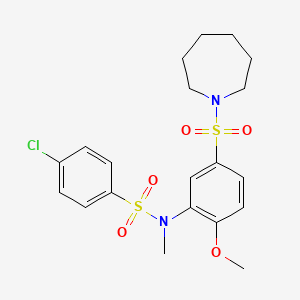 molecular formula C20H25ClN2O5S2 B4195351 N-[5-(1-azepanylsulfonyl)-2-methoxyphenyl]-4-chloro-N-methylbenzenesulfonamide 