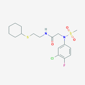 molecular formula C17H24ClFN2O3S2 B4195373 N~2~-(3-chloro-4-fluorophenyl)-N~1~-[2-(cyclohexylthio)ethyl]-N~2~-(methylsulfonyl)glycinamide 