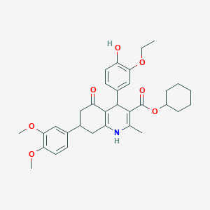 molecular formula C33H39NO7 B419538 Cyclohexyl 7-(3,4-dimethoxyphenyl)-4-(3-ethoxy-4-hydroxyphenyl)-2-methyl-5-oxo-1,4,5,6,7,8-hexahydro-3-quinolinecarboxylate 