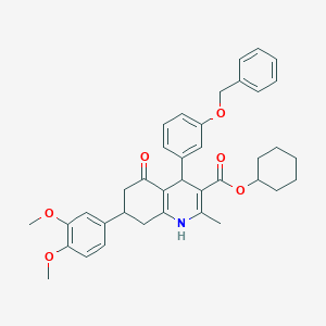 molecular formula C38H41NO6 B419540 Cyclohexyl 4-[3-(benzyloxy)phenyl]-7-(3,4-dimethoxyphenyl)-2-methyl-5-oxo-1,4,5,6,7,8-hexahydro-3-quinolinecarboxylate 