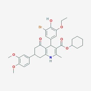 molecular formula C33H38BrNO7 B419542 Cyclohexyl 4-(3-bromo-5-ethoxy-4-hydroxyphenyl)-7-(3,4-dimethoxyphenyl)-2-methyl-5-oxo-1,4,5,6,7,8-hexahydro-3-quinolinecarboxylate 