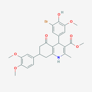 molecular formula C27H28BrNO7 B419546 Methyl 4-(3-bromo-4-hydroxy-5-methoxyphenyl)-7-(3,4-dimethoxyphenyl)-2-methyl-5-oxo-1,4,5,6,7,8-hexahydro-3-quinolinecarboxylate 