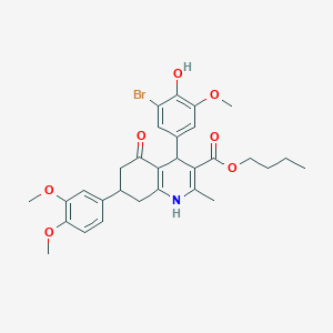 molecular formula C30H34BrNO7 B419555 Butyl 4-(3-bromo-4-hydroxy-5-methoxyphenyl)-7-(3,4-dimethoxyphenyl)-2-methyl-5-oxo-1,4,5,6,7,8-hexahydro-3-quinolinecarboxylate 