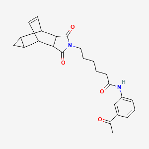 molecular formula C25H28N2O4 B4195550 N-(3-acetylphenyl)-6-(3,5-dioxo-4-azatetracyclo[5.3.2.0~2,6~.0~8,10~]dodec-11-en-4-yl)hexanamide 
