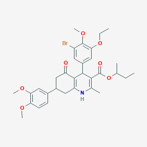 molecular formula C32H38BrNO7 B419556 Sec-butyl 4-(3-bromo-5-ethoxy-4-methoxyphenyl)-7-(3,4-dimethoxyphenyl)-2-methyl-5-oxo-1,4,5,6,7,8-hexahydro-3-quinolinecarboxylate 