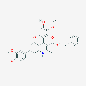 molecular formula C35H37NO7 B419563 2-Phenylethyl 7-(3,4-dimethoxyphenyl)-4-(3-ethoxy-4-hydroxyphenyl)-2-methyl-5-oxo-1,4,5,6,7,8-hexahydro-3-quinolinecarboxylate 