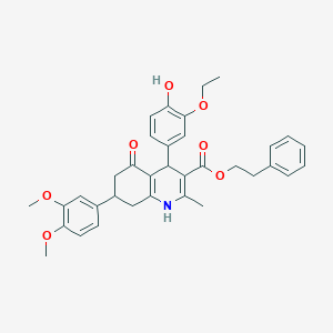 2-Phenylethyl 7-(3,4-dimethoxyphenyl)-4-(3-ethoxy-4-hydroxyphenyl)-2-methyl-5-oxo-1,4,5,6,7,8-hexahydro-3-quinolinecarboxylate