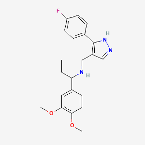 molecular formula C21H24FN3O2 B4195635 1-(3,4-dimethoxyphenyl)-N-{[3-(4-fluorophenyl)-1H-pyrazol-4-yl]methyl}propan-1-amine 