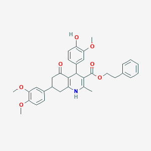 molecular formula C34H35NO7 B419565 2-Phenylethyl 7-(3,4-dimethoxyphenyl)-4-(4-hydroxy-3-methoxyphenyl)-2-methyl-5-oxo-1,4,5,6,7,8-hexahydro-3-quinolinecarboxylate 