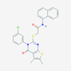 molecular formula C26H20ClN3O2S2 B419567 2-{[3-(3-chlorophenyl)-5,6-dimethyl-4-oxo-3,4-dihydrothieno[2,3-d]pyrimidin-2-yl]sulfanyl}-N-(1-naphthyl)acetamide 