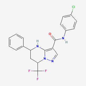 molecular formula C20H16ClF3N4O B4195672 N-(4-chlorophenyl)-5-phenyl-7-(trifluoromethyl)-4,5,6,7-tetrahydropyrazolo[1,5-a]pyrimidine-3-carboxamide 