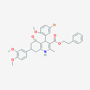 2-Phenylethyl 4-(5-bromo-2-methoxyphenyl)-7-(3,4-dimethoxyphenyl)-2-methyl-5-oxo-1,4,5,6,7,8-hexahydro-3-quinolinecarboxylate