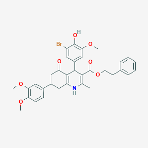 2-Phenylethyl 4-(3-bromo-4-hydroxy-5-methoxyphenyl)-7-(3,4-dimethoxyphenyl)-2-methyl-5-oxo-1,4,5,6,7,8-hexahydro-3-quinolinecarboxylate