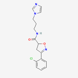 molecular formula C16H17ClN4O2 B4195693 3-(2-chlorophenyl)-N-[3-(1H-imidazol-1-yl)propyl]-4,5-dihydro-5-isoxazolecarboxamide 