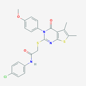 molecular formula C23H20ClN3O3S2 B419572 N-(4-chlorophenyl)-2-{[3-(4-methoxyphenyl)-5,6-dimethyl-4-oxo-3,4-dihydrothieno[2,3-d]pyrimidin-2-yl]sulfanyl}acetamide 