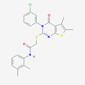 molecular formula C24H22ClN3O2S2 B419574 2-{[3-(3-chlorophenyl)-5,6-dimethyl-4-oxo-3,4-dihydrothieno[2,3-d]pyrimidin-2-yl]sulfanyl}-N-(2,3-dimethylphenyl)acetamide 