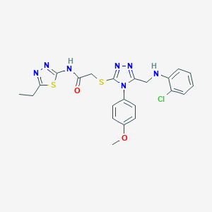 molecular formula C22H22ClN7O2S2 B419587 2-{[5-[(2-chloroanilino)methyl]-4-(4-methoxyphenyl)-4H-1,2,4-triazol-3-yl]sulfanyl}-N-(5-ethyl-1,3,4-thiadiazol-2-yl)acetamide 