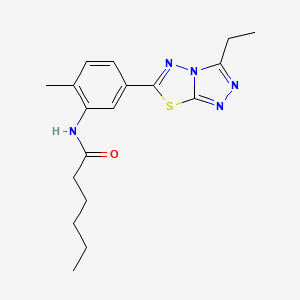 molecular formula C18H23N5OS B4195870 N-[5-(3-ethyl[1,2,4]triazolo[3,4-b][1,3,4]thiadiazol-6-yl)-2-methylphenyl]hexanamide 