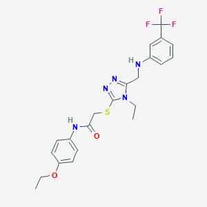 molecular formula C22H24F3N5O2S B419591 N-(4-ethoxyphenyl)-2-[(4-ethyl-5-{[3-(trifluoromethyl)anilino]methyl}-4H-1,2,4-triazol-3-yl)sulfanyl]acetamide 