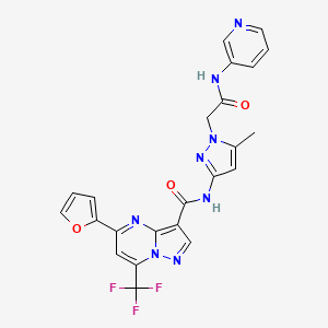 molecular formula C23H17F3N8O3 B4195912 5-(2-furyl)-N-{5-methyl-1-[2-oxo-2-(3-pyridinylamino)ethyl]-1H-pyrazol-3-yl}-7-(trifluoromethyl)pyrazolo[1,5-a]pyrimidine-3-carboxamide 