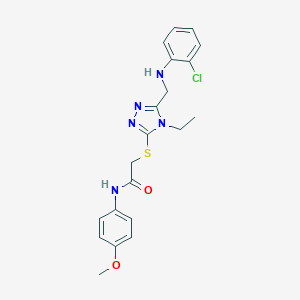molecular formula C20H22ClN5O2S B419595 2-({5-[(2-chloroanilino)methyl]-4-ethyl-4H-1,2,4-triazol-3-yl}sulfanyl)-N-(4-methoxyphenyl)acetamide 