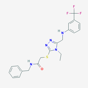 molecular formula C21H22F3N5OS B419597 N-benzyl-2-[[4-ethyl-5-[[3-(trifluoromethyl)anilino]methyl]-1,2,4-triazol-3-yl]sulfanyl]acetamide 