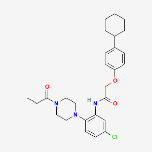 molecular formula C27H34ClN3O3 B4196011 N-[5-chloro-2-(4-propionyl-1-piperazinyl)phenyl]-2-(4-cyclohexylphenoxy)acetamide 