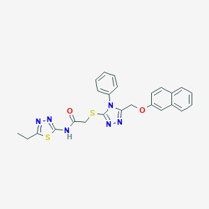 molecular formula C25H22N6O2S2 B419605 N-(5-ethyl-1,3,4-thiadiazol-2-yl)-2-({5-[(2-naphthyloxy)methyl]-4-phenyl-4H-1,2,4-triazol-3-yl}sulfanyl)acetamide 