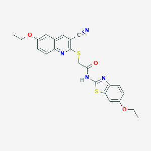 molecular formula C23H20N4O3S2 B419608 2-[(3-cyano-6-ethoxy-2-quinolinyl)sulfanyl]-N-(6-ethoxy-1,3-benzothiazol-2-yl)acetamide 