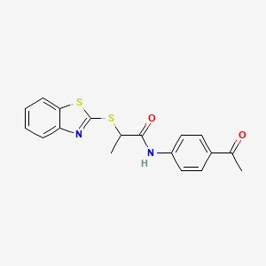 molecular formula C18H16N2O2S2 B4196084 N-(4-acetylphenyl)-2-(1,3-benzothiazol-2-ylthio)propanamide 