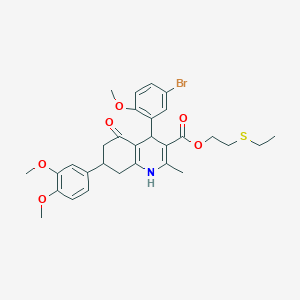 molecular formula C30H34BrNO6S B419611 2-(Ethylsulfanyl)ethyl 4-(5-bromo-2-methoxyphenyl)-7-(3,4-dimethoxyphenyl)-2-methyl-5-oxo-1,4,5,6,7,8-hexahydro-3-quinolinecarboxylate 