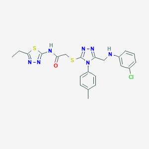molecular formula C22H22ClN7OS2 B419613 2-{[5-[(3-chloroanilino)methyl]-4-(4-methylphenyl)-4H-1,2,4-triazol-3-yl]sulfanyl}-N-(5-ethyl-1,3,4-thiadiazol-2-yl)acetamide 