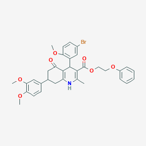 molecular formula C34H34BrNO7 B419616 2-Phenoxyethyl 4-(5-bromo-2-methoxyphenyl)-7-(3,4-dimethoxyphenyl)-2-methyl-5-oxo-1,4,5,6,7,8-hexahydro-3-quinolinecarboxylate 