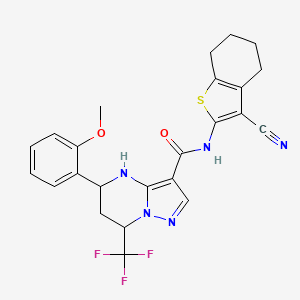 molecular formula C24H22F3N5O2S B4196179 N-(3-cyano-4,5,6,7-tetrahydro-1-benzothien-2-yl)-5-(2-methoxyphenyl)-7-(trifluoromethyl)-4,5,6,7-tetrahydropyrazolo[1,5-a]pyrimidine-3-carboxamide 
