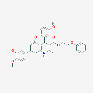 molecular formula C33H33NO7 B419619 2-phenoxyethyl 7-(3,4-dimethoxyphenyl)-4-(3-hydroxyphenyl)-2-methyl-5-oxo-4,6,7,8-tetrahydro-1H-quinoline-3-carboxylate CAS No. 494194-12-6