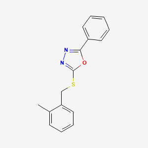 molecular formula C16H14N2OS B4196200 2-[(2-methylbenzyl)thio]-5-phenyl-1,3,4-oxadiazole 