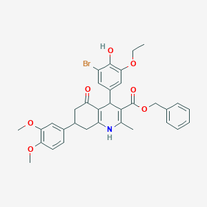 molecular formula C34H34BrNO7 B419621 Benzyl 4-(3-bromo-5-ethoxy-4-hydroxyphenyl)-7-(3,4-dimethoxyphenyl)-2-methyl-5-oxo-1,4,5,6,7,8-hexahydro-3-quinolinecarboxylate 