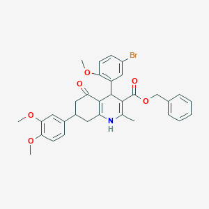 molecular formula C33H32BrNO6 B419622 Benzyl 4-(5-bromo-2-methoxyphenyl)-7-(3,4-dimethoxyphenyl)-2-methyl-5-oxo-1,4,5,6,7,8-hexahydro-3-quinolinecarboxylate 