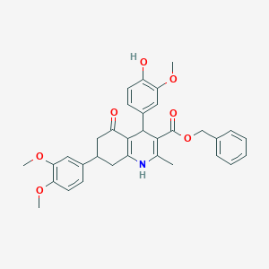 molecular formula C33H33NO7 B419628 benzyl 7-(3,4-dimethoxyphenyl)-4-(4-hydroxy-3-methoxyphenyl)-2-methyl-5-oxo-4,6,7,8-tetrahydro-1H-quinoline-3-carboxylate CAS No. 494194-26-2