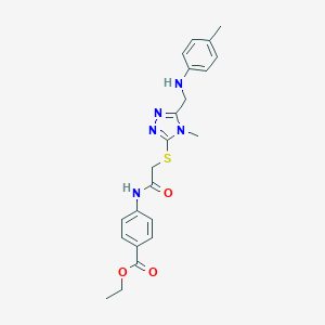 molecular formula C22H25N5O3S B419629 4-{2-[4-Methyl-5-(p-tolylamino-methyl)-4H-[1,2,4]triazol-3-ylsulfanyl]-acetylamino}-benzoic acid ethyl ester 