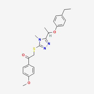 molecular formula C22H25N3O3S B4196360 2-({5-[1-(4-ethylphenoxy)ethyl]-4-methyl-4H-1,2,4-triazol-3-yl}thio)-1-(4-methoxyphenyl)ethanone 