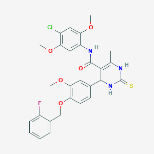 molecular formula C28H27ClFN3O5S B4196367 N-(4-chloro-2,5-dimethoxyphenyl)-4-{4-[(2-fluorobenzyl)oxy]-3-methoxyphenyl}-6-methyl-2-thioxo-1,2,3,4-tetrahydro-5-pyrimidinecarboxamide 