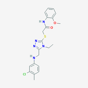 molecular formula C21H24ClN5O2S B419639 2-({5-[(3-chloro-4-methylanilino)methyl]-4-ethyl-4H-1,2,4-triazol-3-yl}sulfanyl)-N-(2-methoxyphenyl)acetamide 