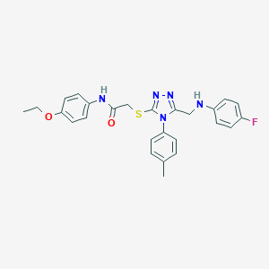 molecular formula C26H26FN5O2S B419644 N-(4-ethoxyphenyl)-2-{[5-[(4-fluoroanilino)methyl]-4-(4-methylphenyl)-4H-1,2,4-triazol-3-yl]sulfanyl}acetamide 