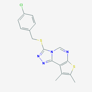 molecular formula C16H13ClN4S2 B419653 5-[(4-Chlorophenyl)methylsulfanyl]-11,12-dimethyl-10-thia-3,4,6,8-tetrazatricyclo[7.3.0.02,6]dodeca-1(9),2,4,7,11-pentaene 