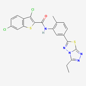 molecular formula C21H15Cl2N5OS2 B4196546 3,6-dichloro-N-[5-(3-ethyl[1,2,4]triazolo[3,4-b][1,3,4]thiadiazol-6-yl)-2-methylphenyl]-1-benzothiophene-2-carboxamide 