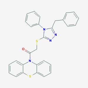 molecular formula C29H22N4OS2 B419658 5-benzyl-4-phenyl-4H-1,2,4-triazol-3-yl 2-oxo-2-(10H-phenothiazin-10-yl)ethyl sulfide 