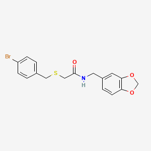 molecular formula C17H16BrNO3S B4196585 N-(1,3-benzodioxol-5-ylmethyl)-2-[(4-bromobenzyl)thio]acetamide 