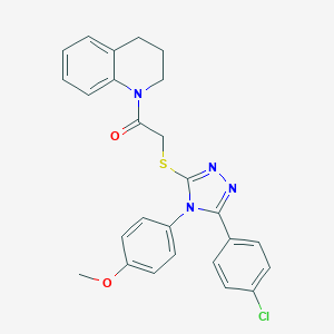 molecular formula C26H23ClN4O2S B419661 4-(3-(4-chlorophenyl)-5-{[2-(3,4-dihydro-1(2H)-quinolinyl)-2-oxoethyl]sulfanyl}-4H-1,2,4-triazol-4-yl)phenyl methyl ether 